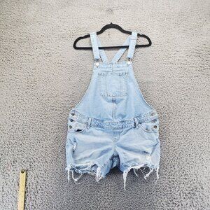 Isabel Maternity Overalls Womens Size 4 Light Blue Denim Distressed Shortalls